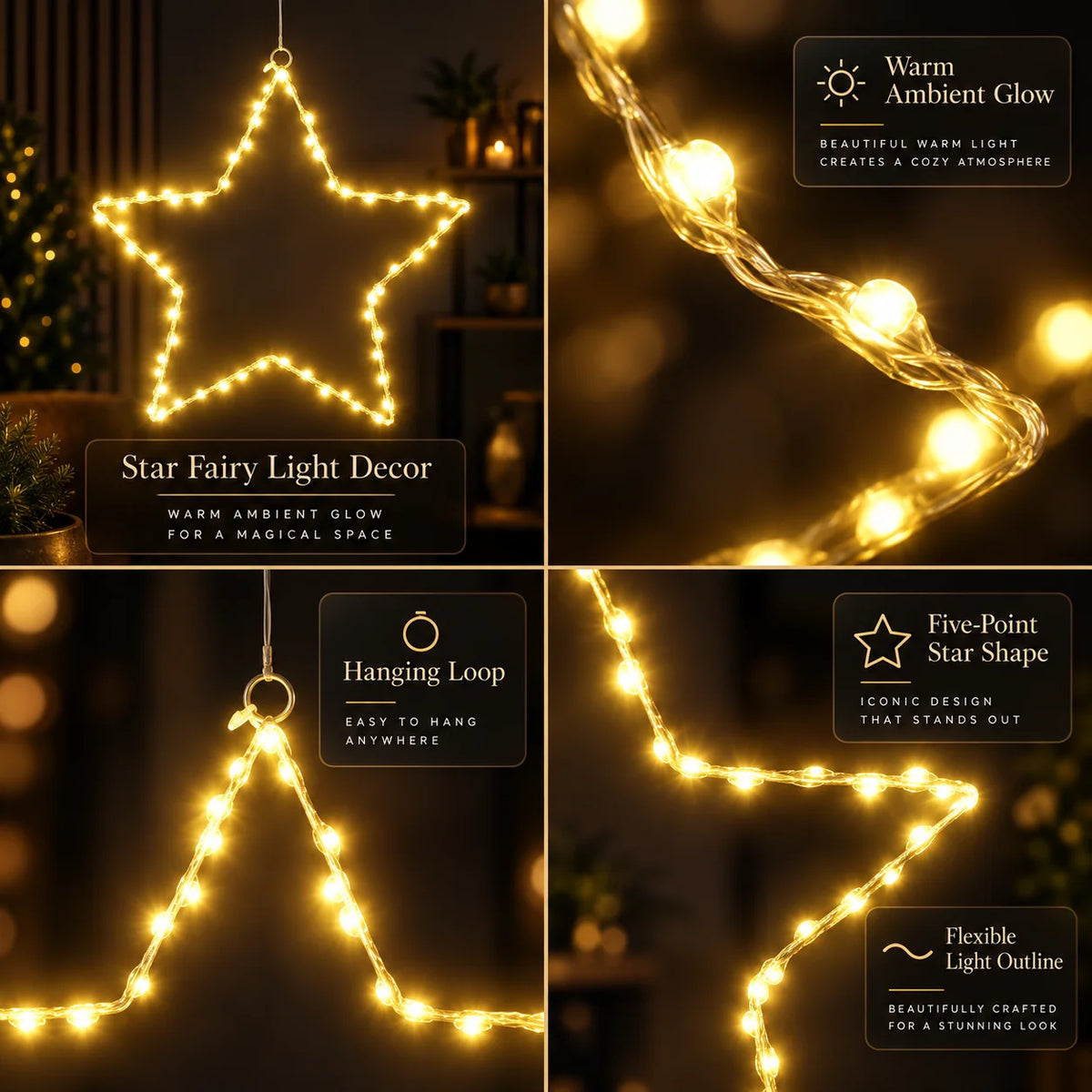 Star Wall Lights Battery-Operated Warm White LED Timer