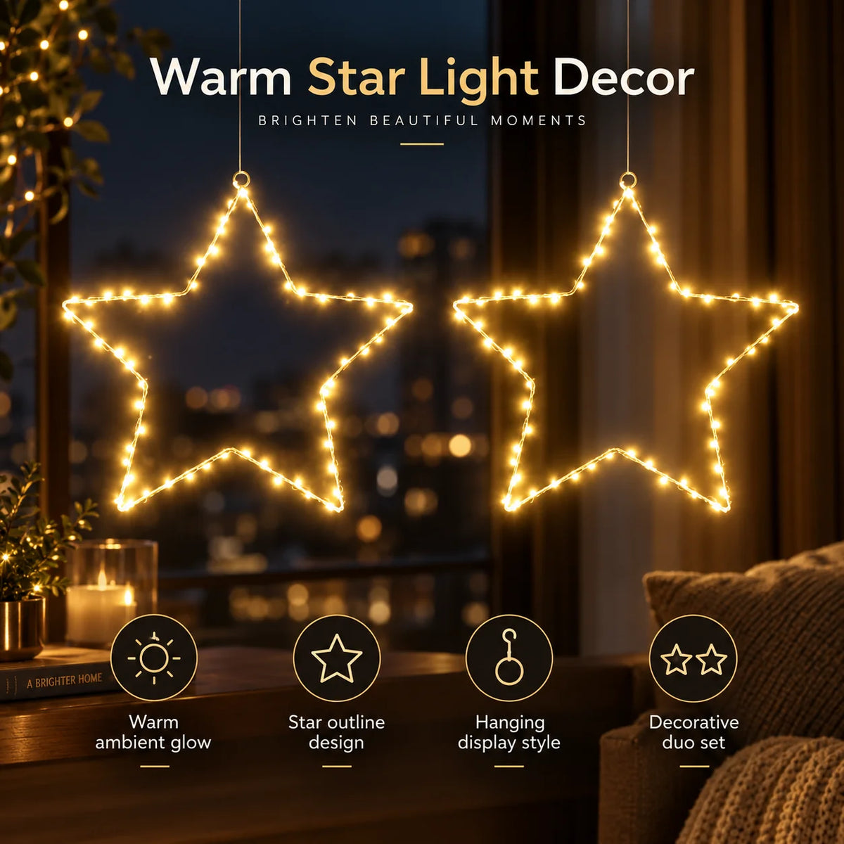 Star Wall Lights Battery-Operated Warm White LED Timer