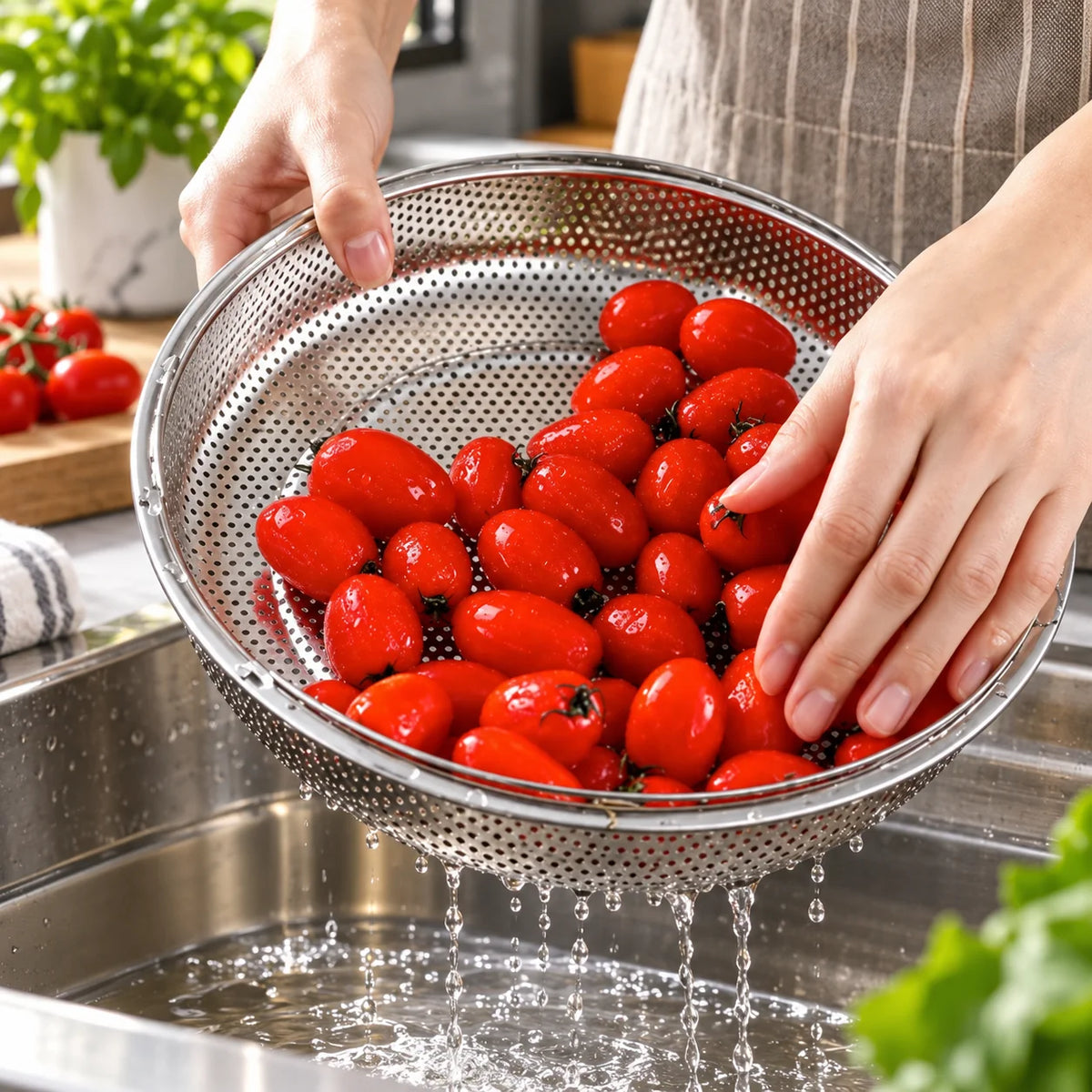 Steamer Basket Set Perforated Stainless Steel & Built-In Handles