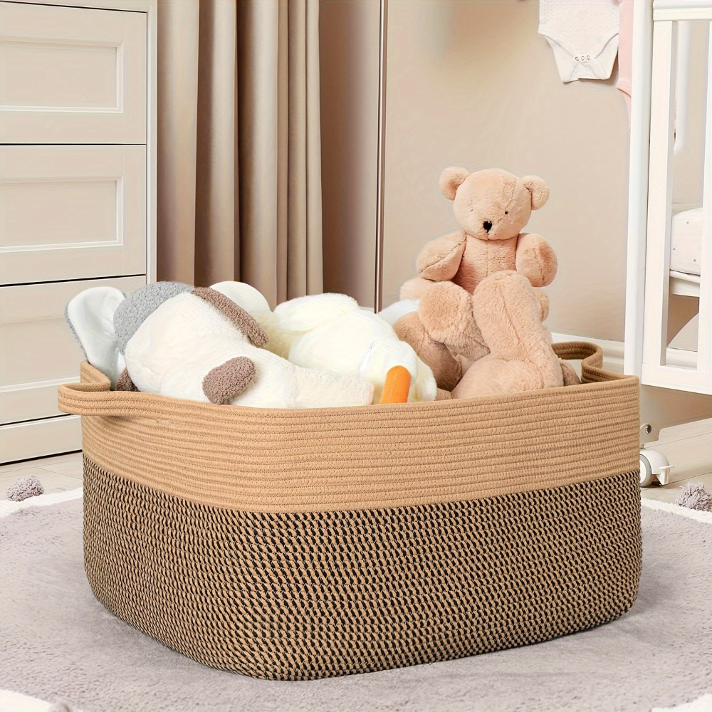 Storage Basket 45L Woven Cotton Rope Reinforced Handles
