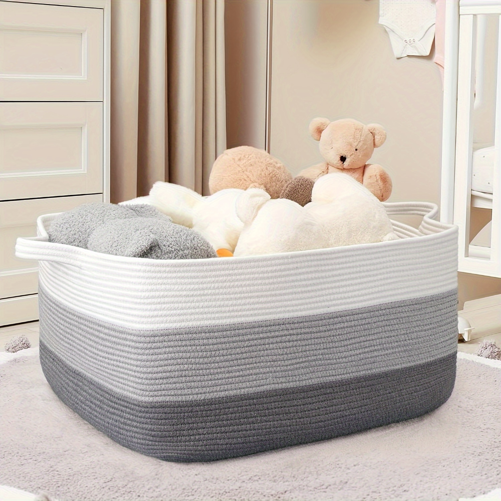Storage Basket 45L Woven Cotton Rope Reinforced Handles