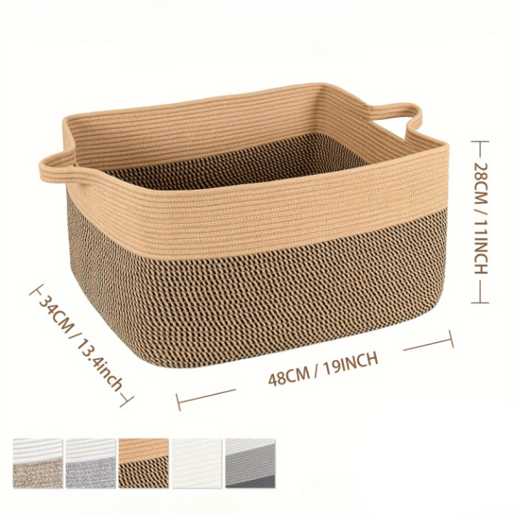Storage Basket 45L Woven Cotton Rope Reinforced Handles