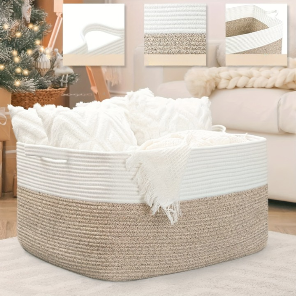 Storage Basket Woven Cotton Rope Machine-Washable 45L