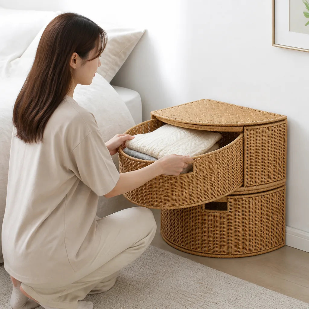 Storage Basket Woven Two Compartments & Space-Saving