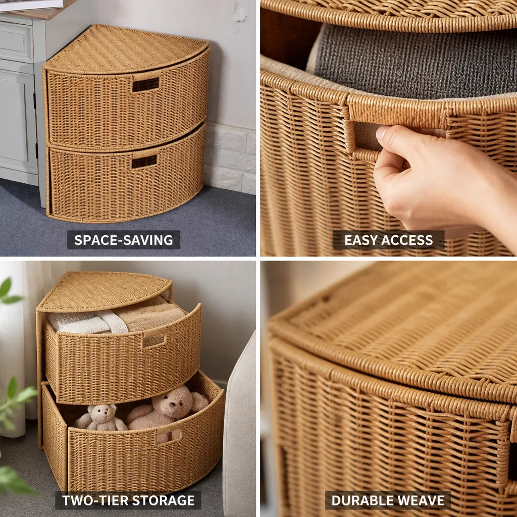 Storage Basket Woven Two Compartments & Space-Saving