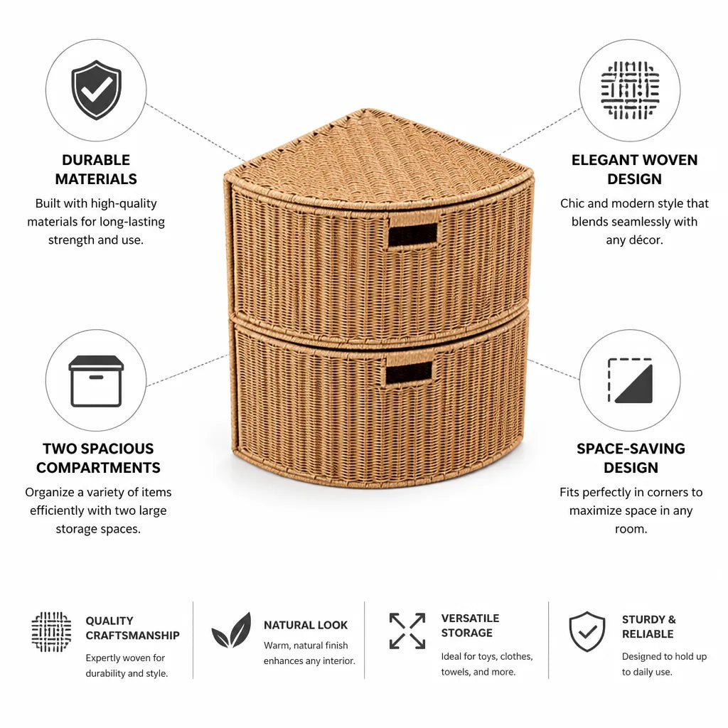 Storage Basket Woven Two Compartments & Space-Saving