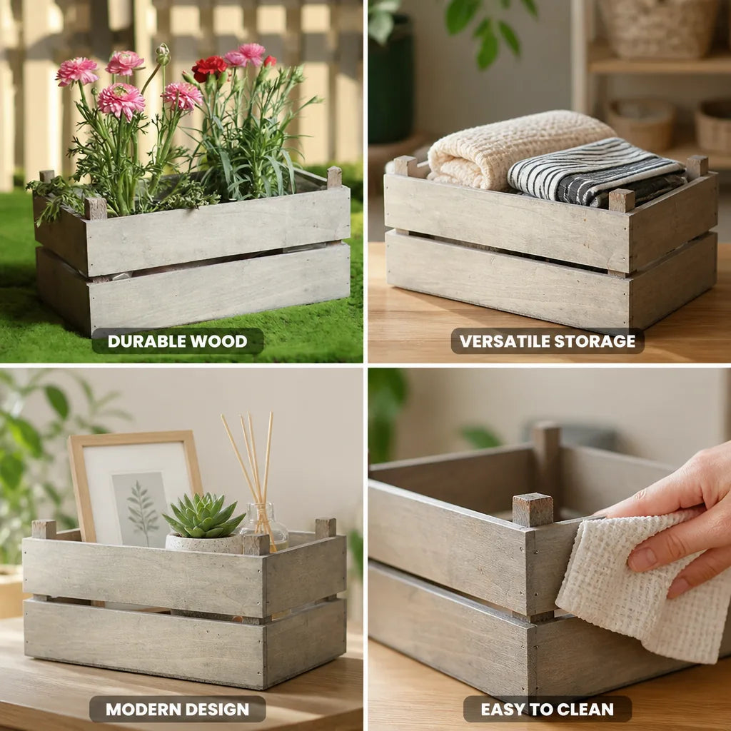 Storage Box Solid Wood Rectangular Space-Saving