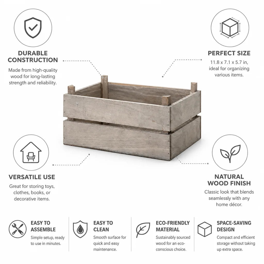 Storage Box Solid Wood Rectangular Space-Saving