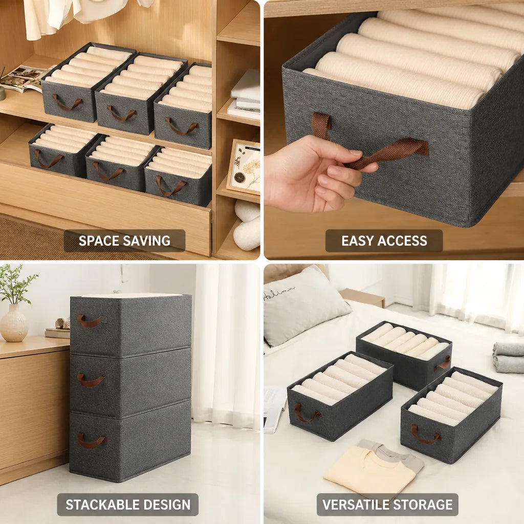 Storage Box Stackable Space-Saving Dual Handles
