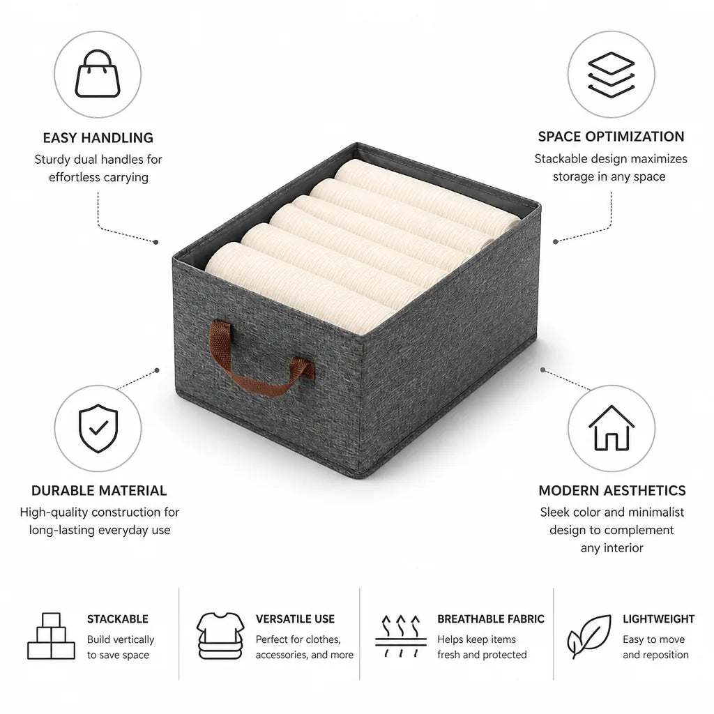 Storage Box Stackable Space-Saving Dual Handles