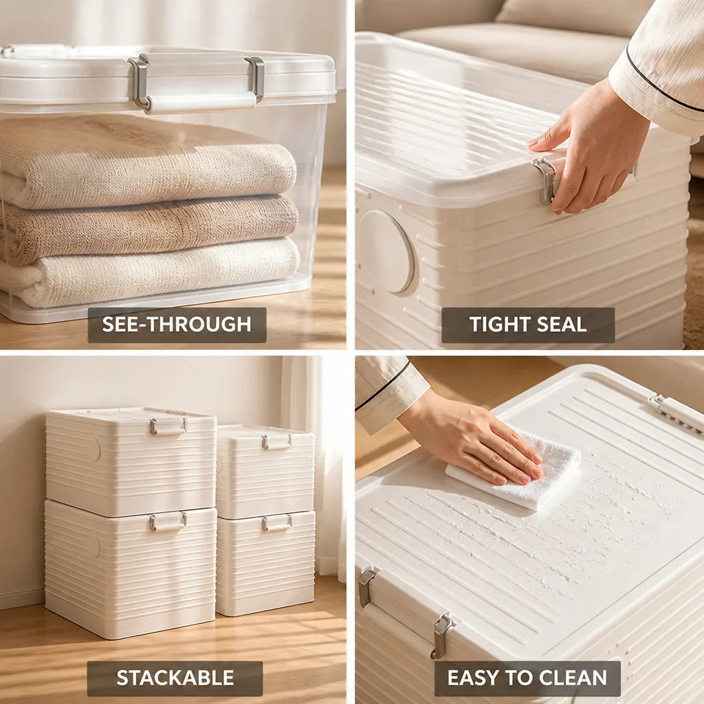 Storage Box Transparent Stackable Tight-Seal Lid
