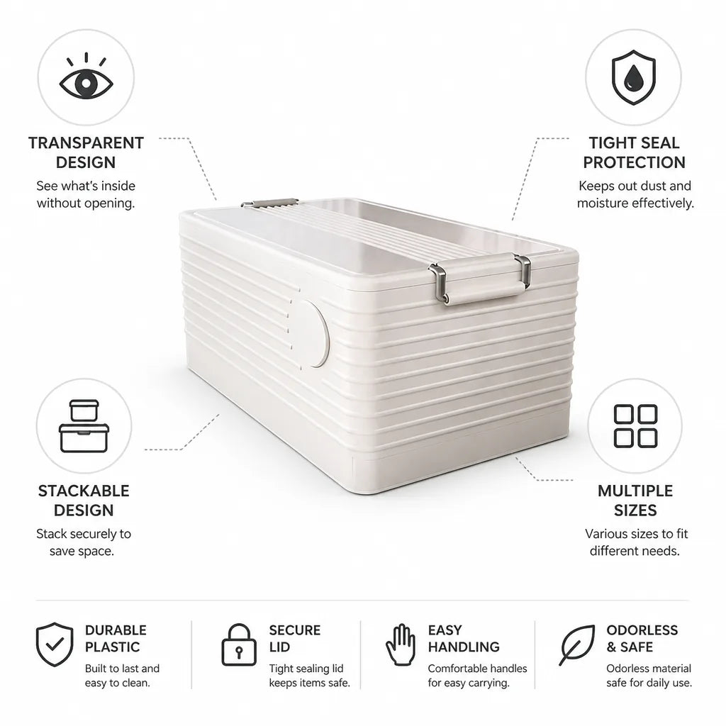 Storage Box Transparent Stackable Tight-Seal Lid