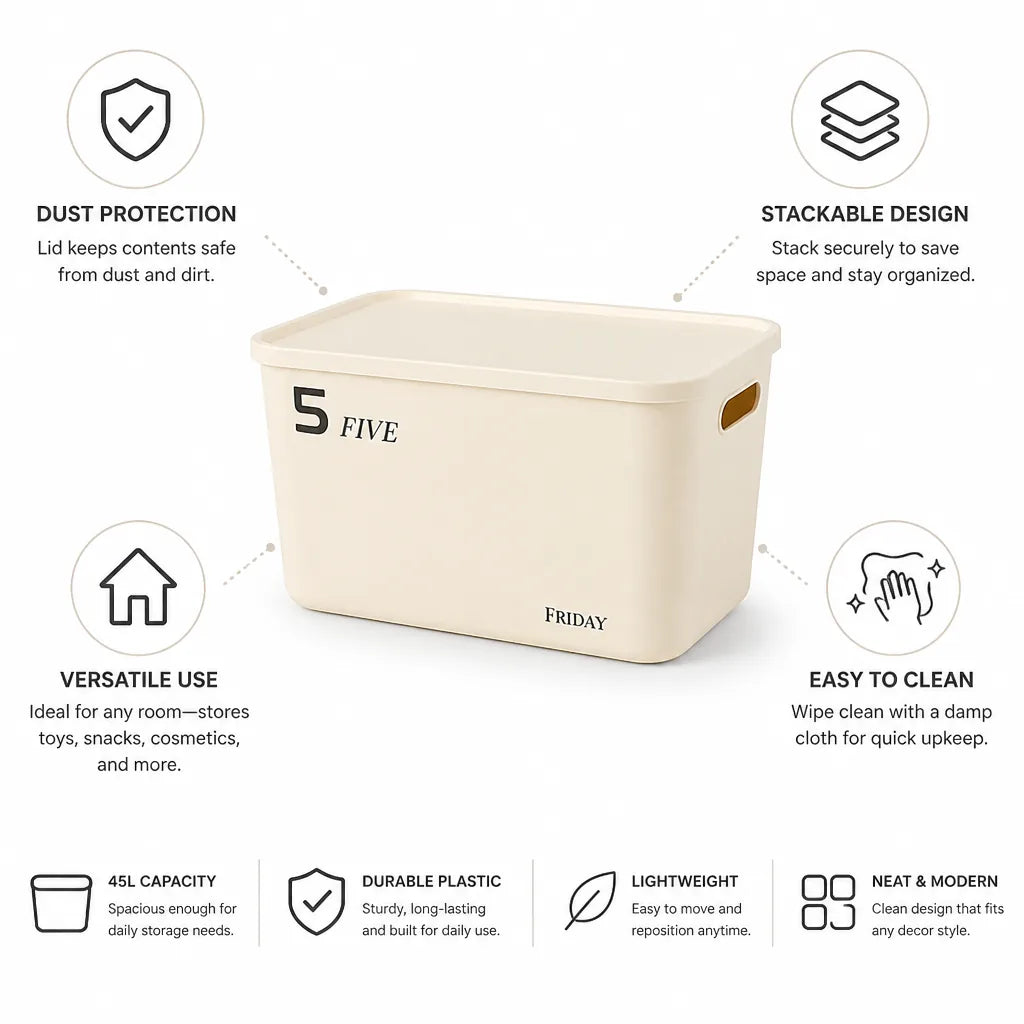 Storage Box With Lid & Stackable 45L