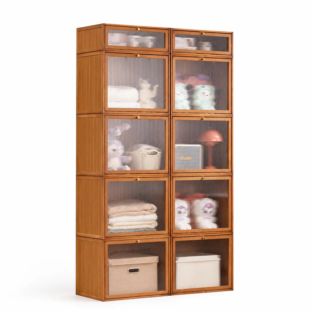 Storage Cabinet Bamboo With Transparent Doors