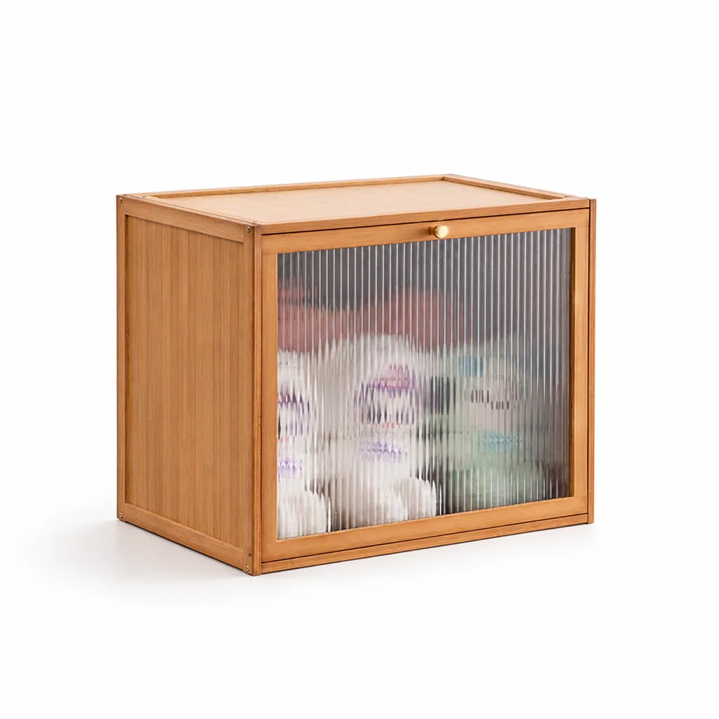 Storage Cabinet Bamboo With Transparent Doors