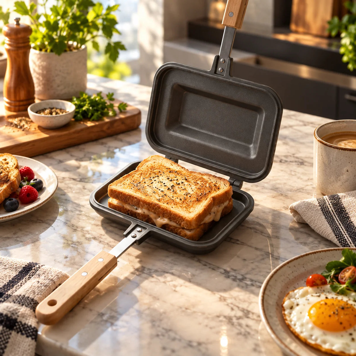 Stovetop Sandwich Maker Hinged Double-Sided Nonstick