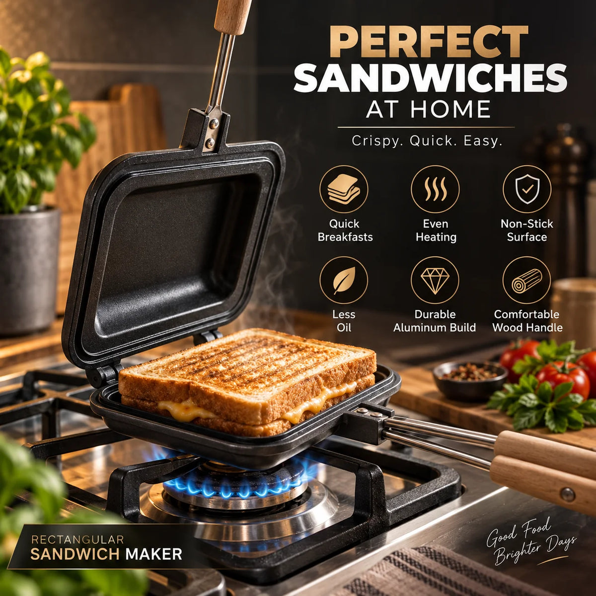 Stovetop Sandwich Maker Hinged Double-Sided Nonstick