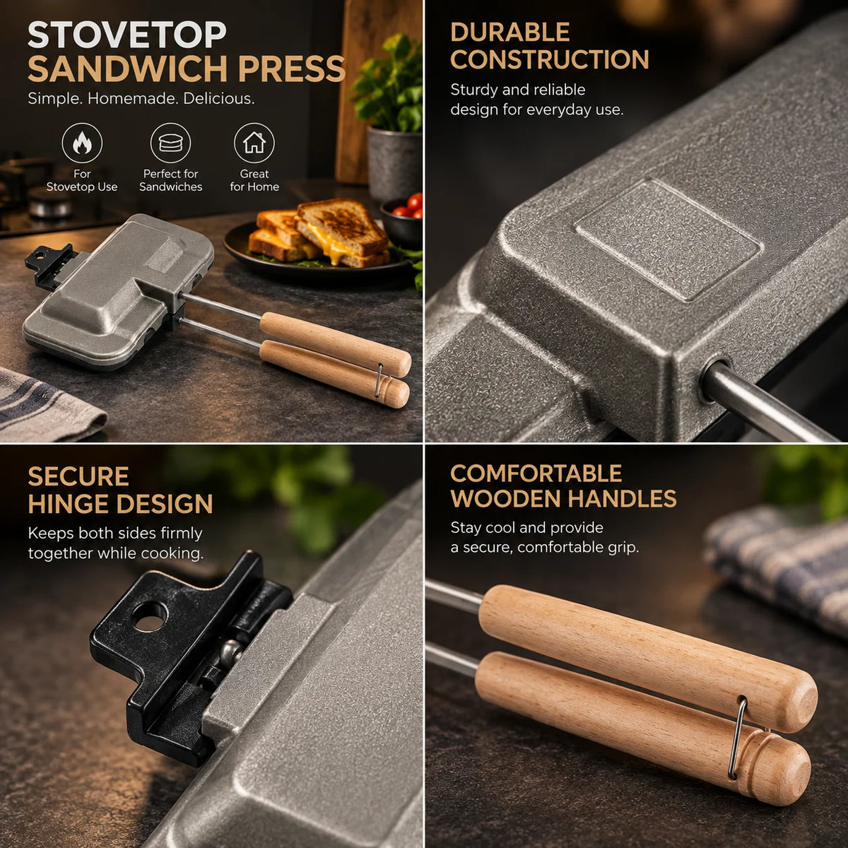 Stovetop Sandwich Maker Hinged Double-Sided Nonstick