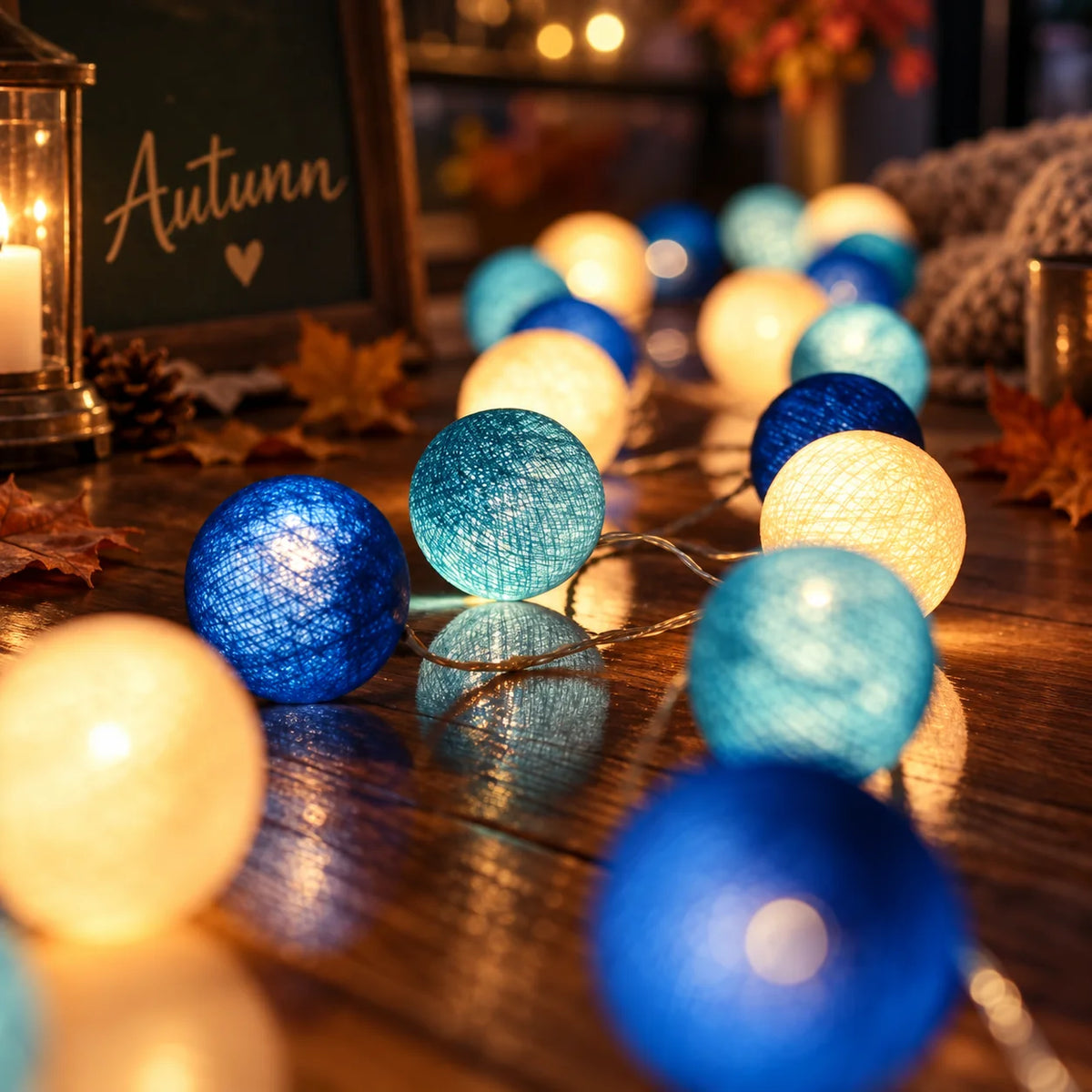 String Lights Cotton Ball Diffused Warm Glow USB & Battery