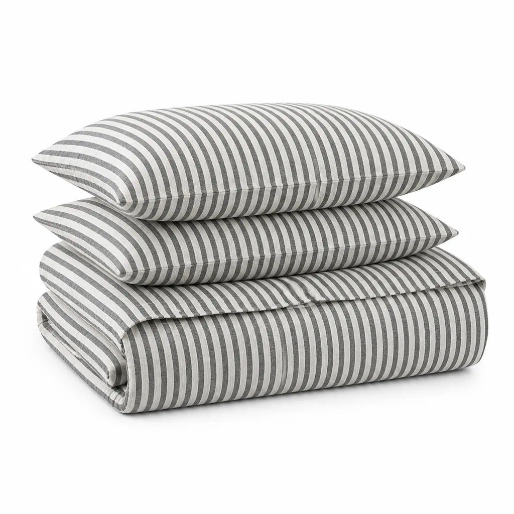 Striped Bedding Set with Duvet Cover and Pillowcases (100% Cotton)