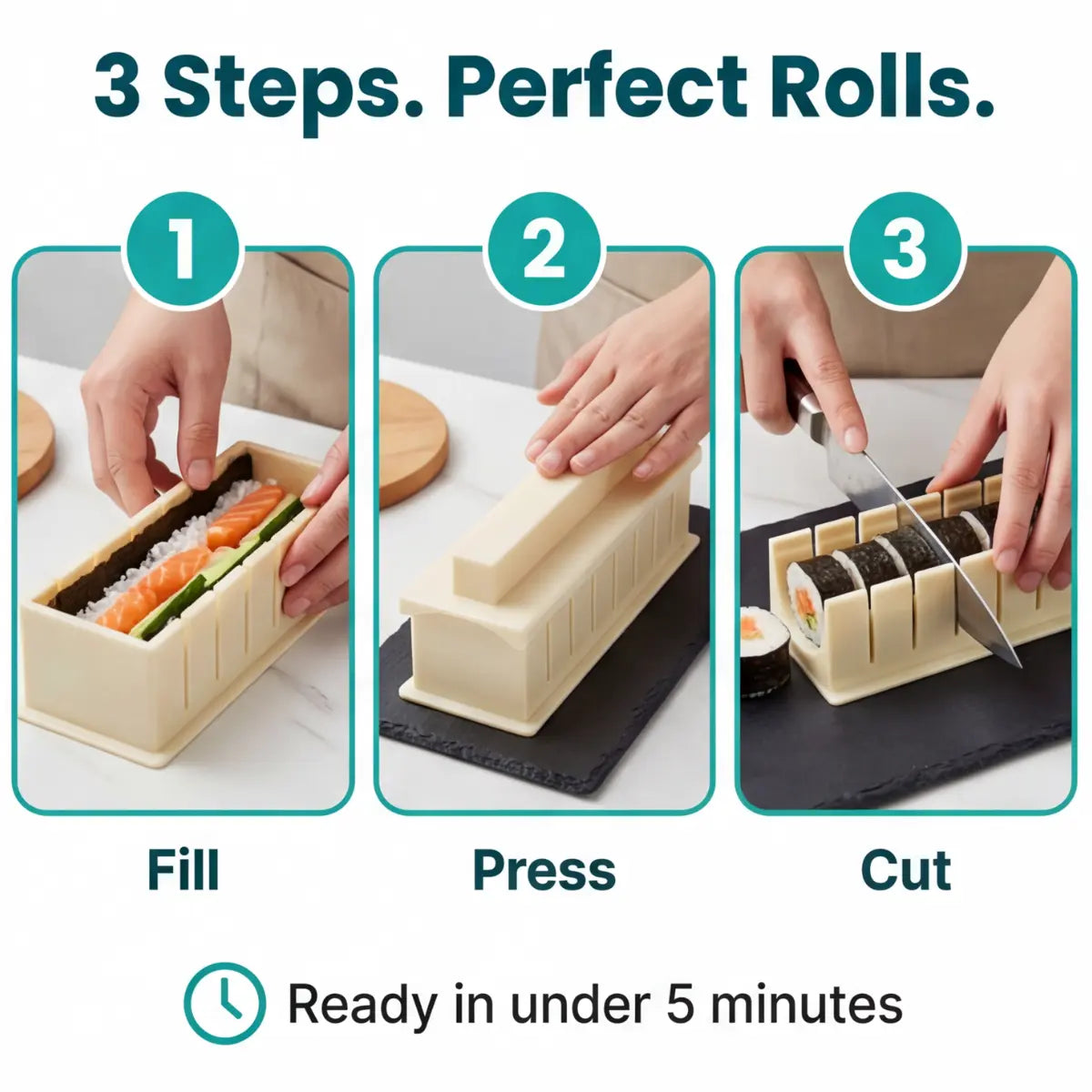 Sushi Mold Set No-Roll Rectangular BPA-Free & Dishwasher Safe