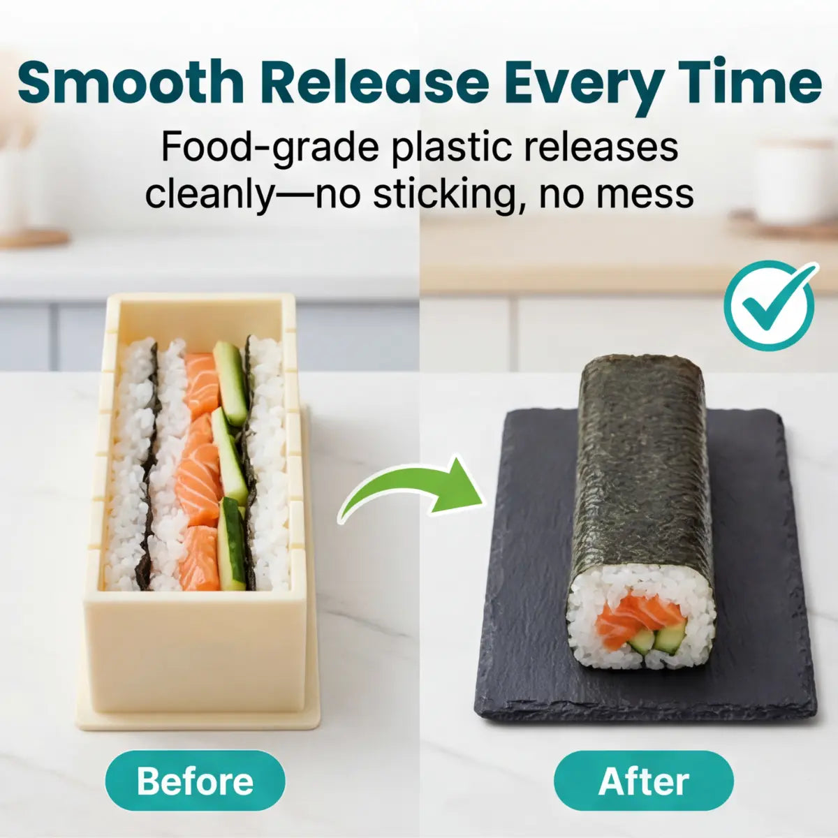 Sushi Mold Set Rectangular No-Roll Dishwasher-Safe Kit