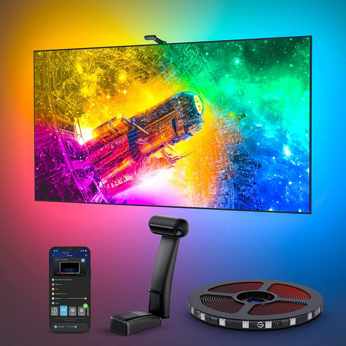 TV Backlight Strip 98–100in RGBIC Multi-Zone Dual Edge Cameras