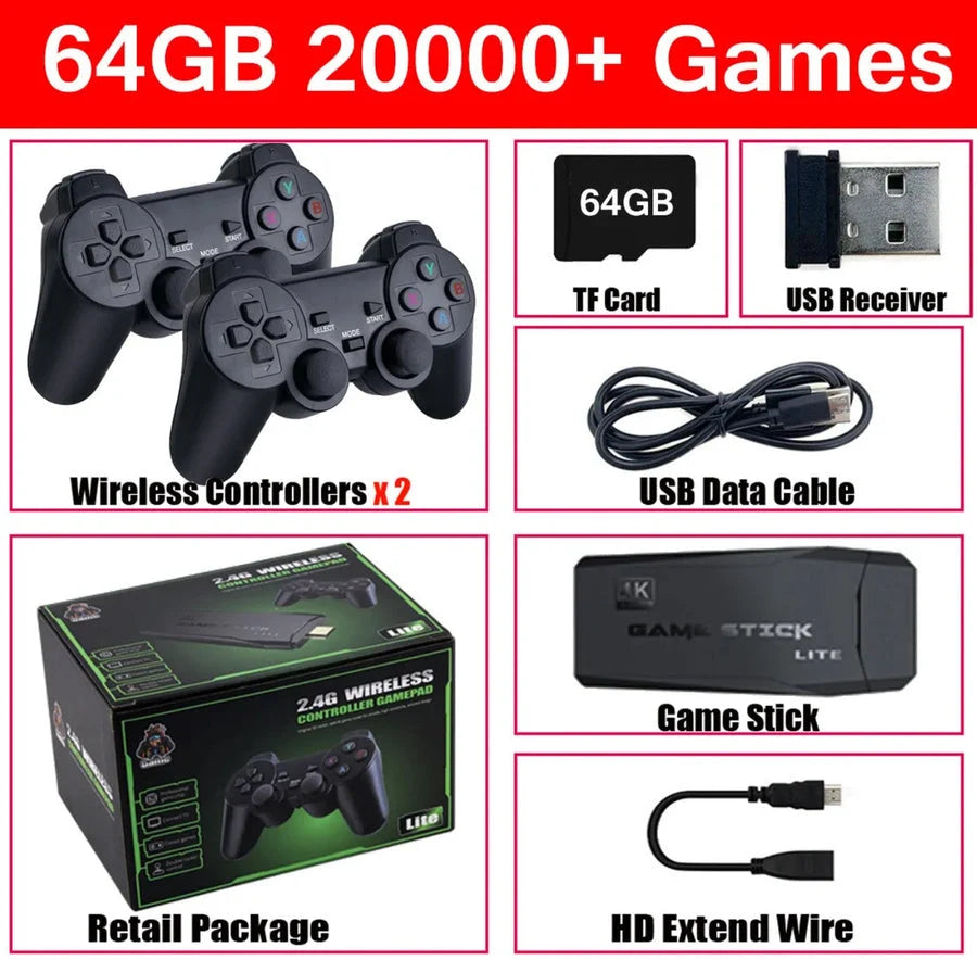 TV Game Stick Console Preloaded 20,000 Games Wireless Controllers