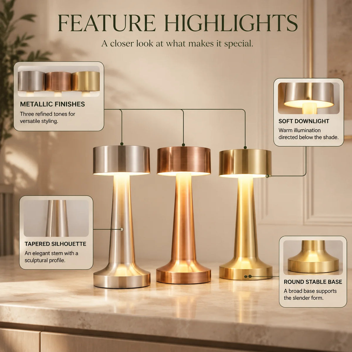 Table Lamp Cordless Touch Dimmable 15-Hour Battery