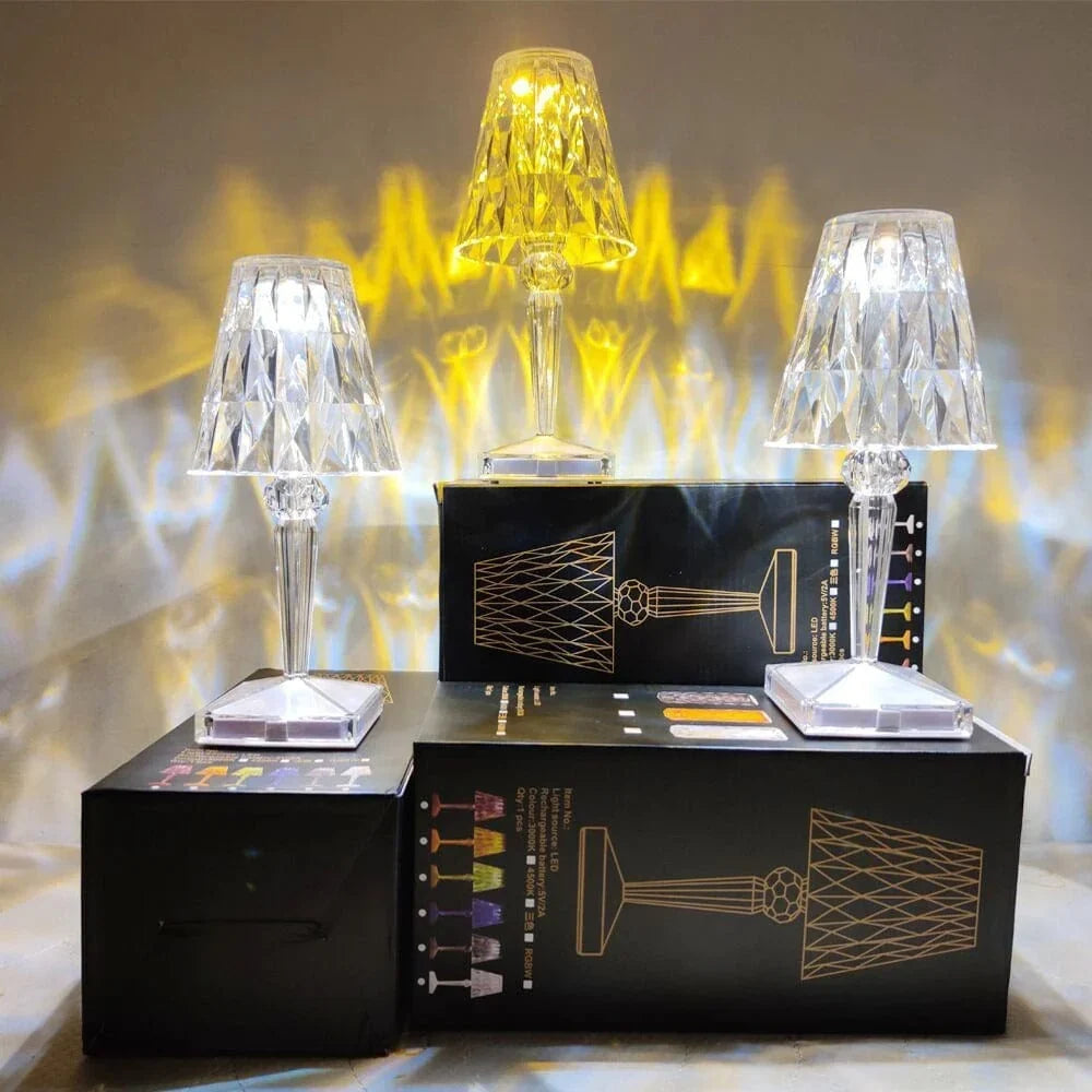 Table Lamp Diamond-Pattern Acrylic LED Touch & USB