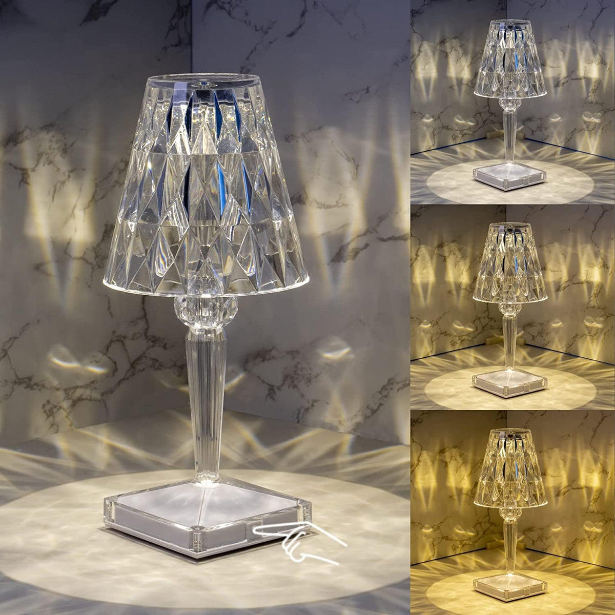 Table Lamp Diamond-Pattern Acrylic LED Touch & USB