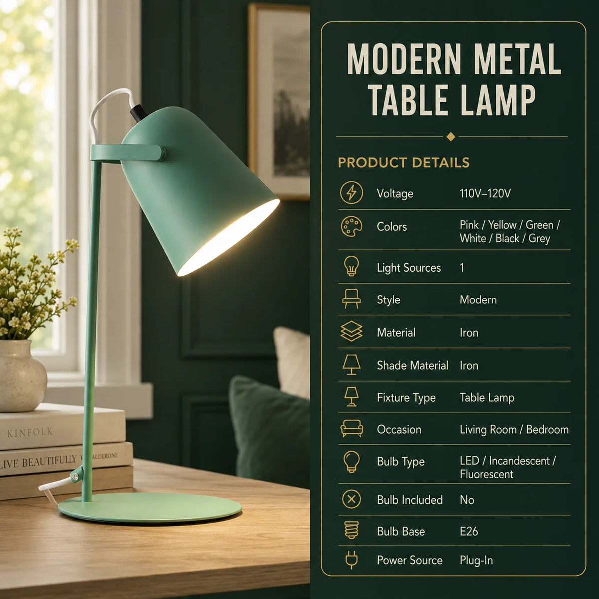 Table Lamp Plug-In Painted Iron Directional Light