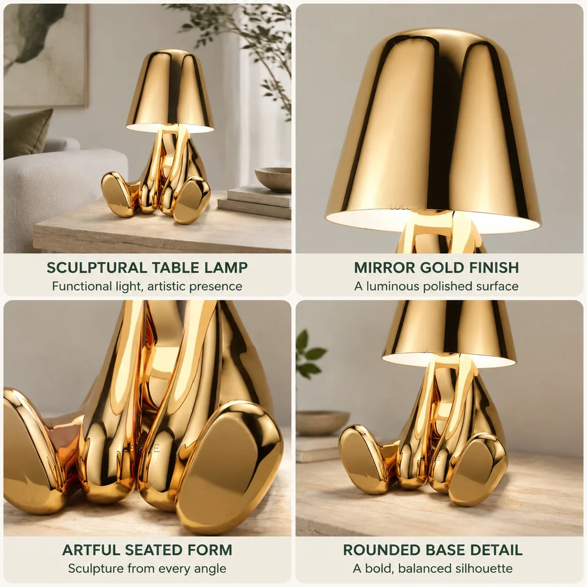 Table Lamp Sculptural Touch-Dimmable USB Rechargeable
