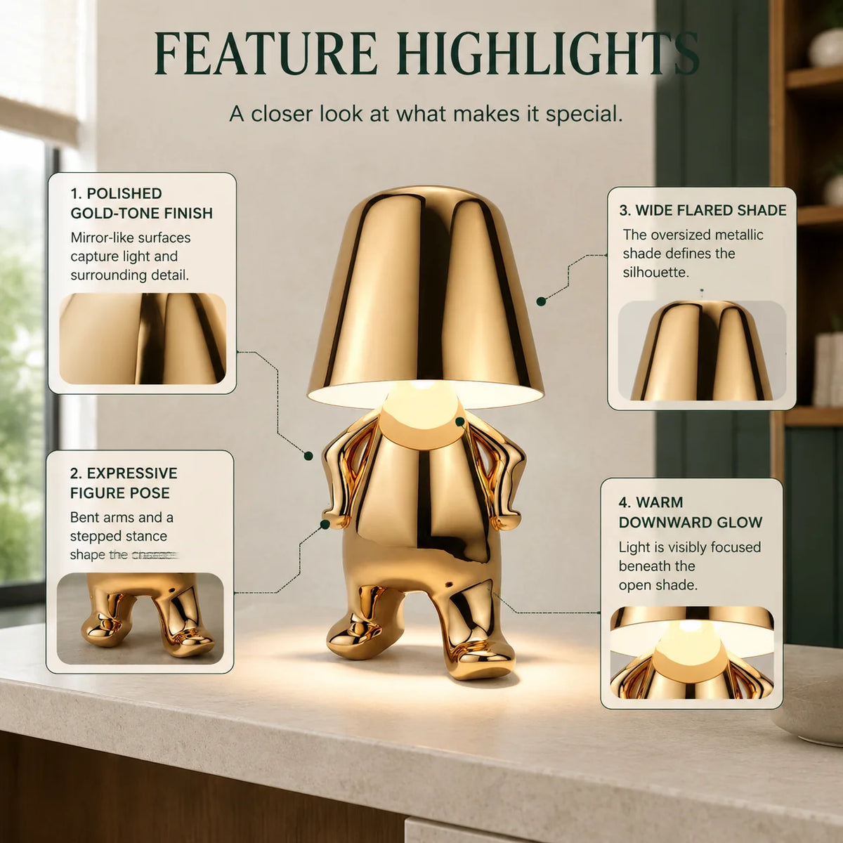 Table Lamp Sculptural Touch-Dimmable USB Rechargeable