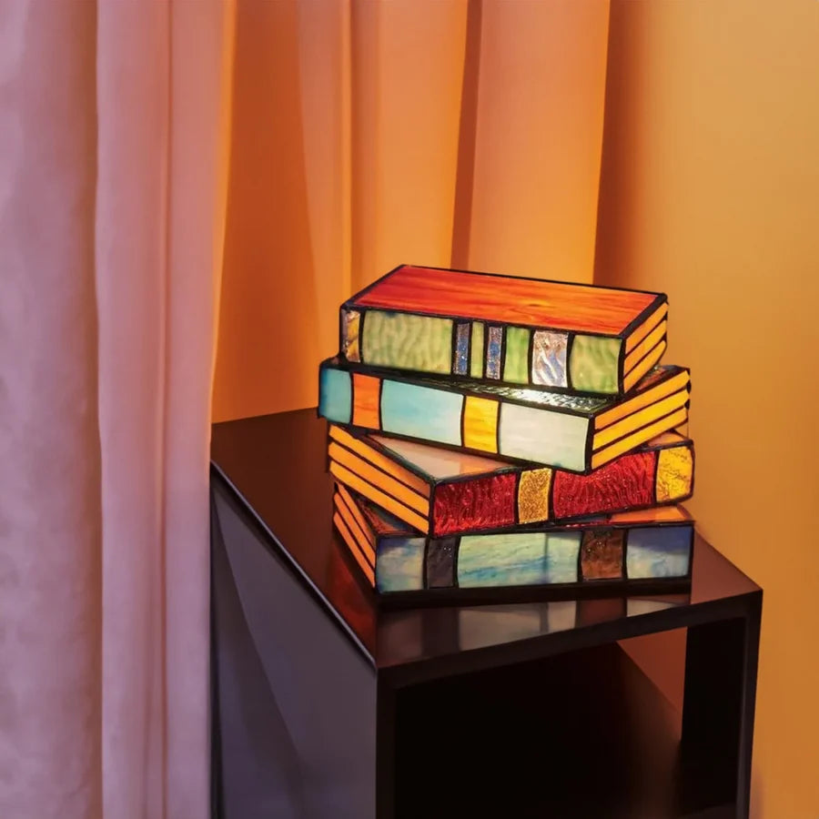 Table Lamp Stacked Books Handmade Stained Glass