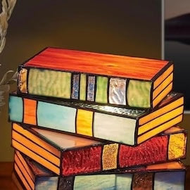 Table Lamp Stacked Books Handmade Stained Glass