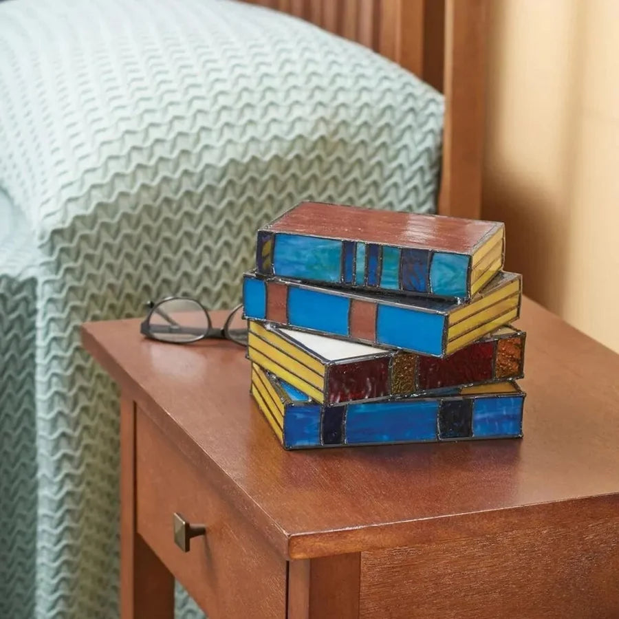 Table Lamp Stacked Books Handmade Stained Glass
