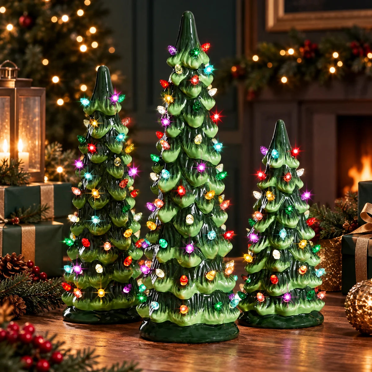 Tabletop Christmas Tree Battery Operated & Hand-Painted