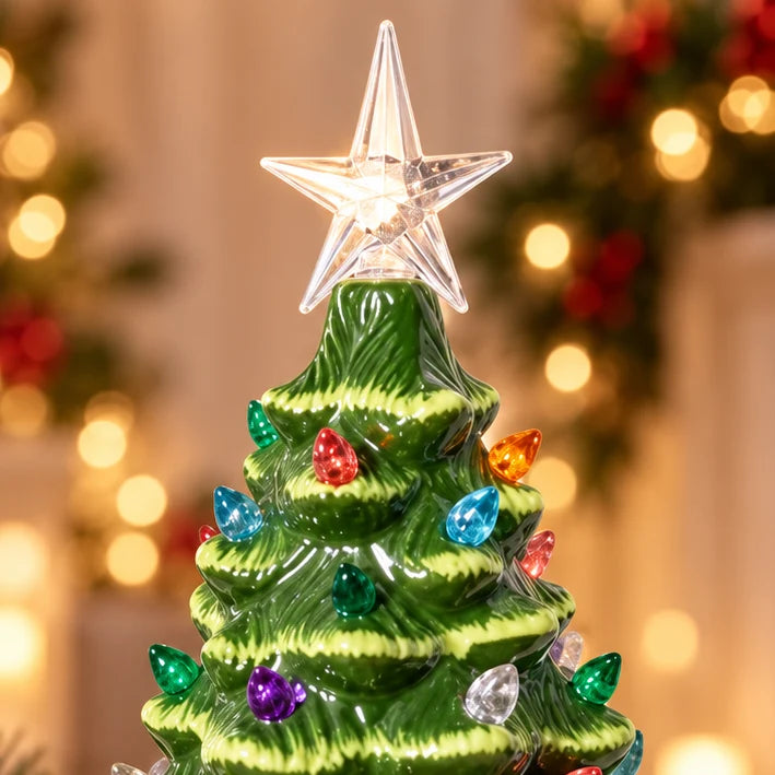 Tabletop Christmas Tree Ceramic Lighted Battery Operated