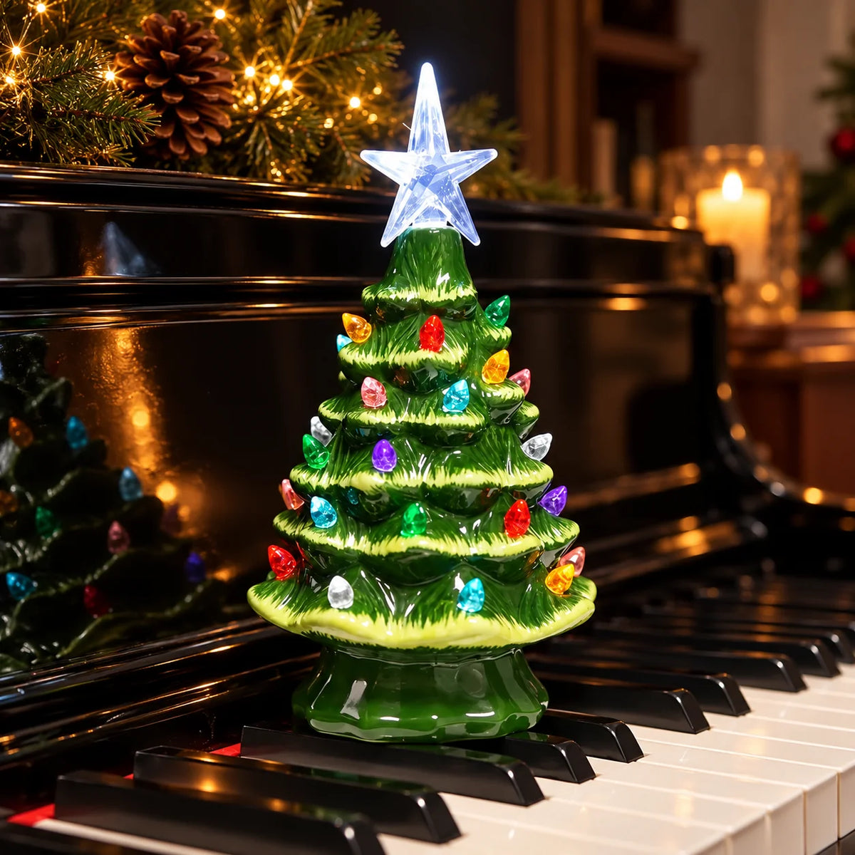 Tabletop Christmas Tree Ceramic Lighted Battery Operated