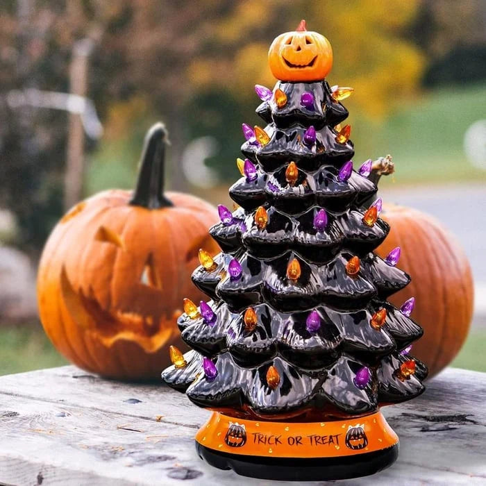 Tabletop Holiday Tree Halloween & Christmas Hand-Painted Battery LED