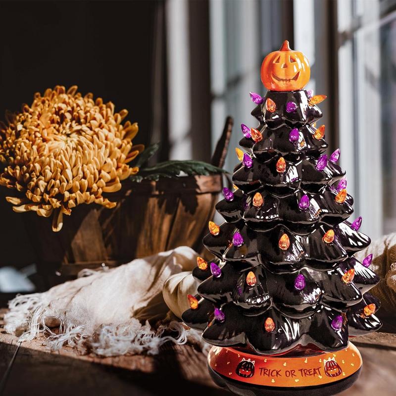 Tabletop Holiday Tree Halloween & Christmas Hand-Painted Battery LED