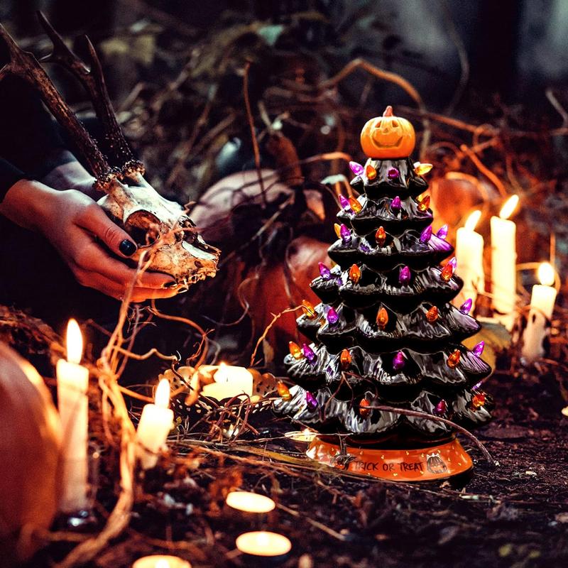 Tabletop Holiday Tree Halloween & Christmas Hand-Painted Battery LED
