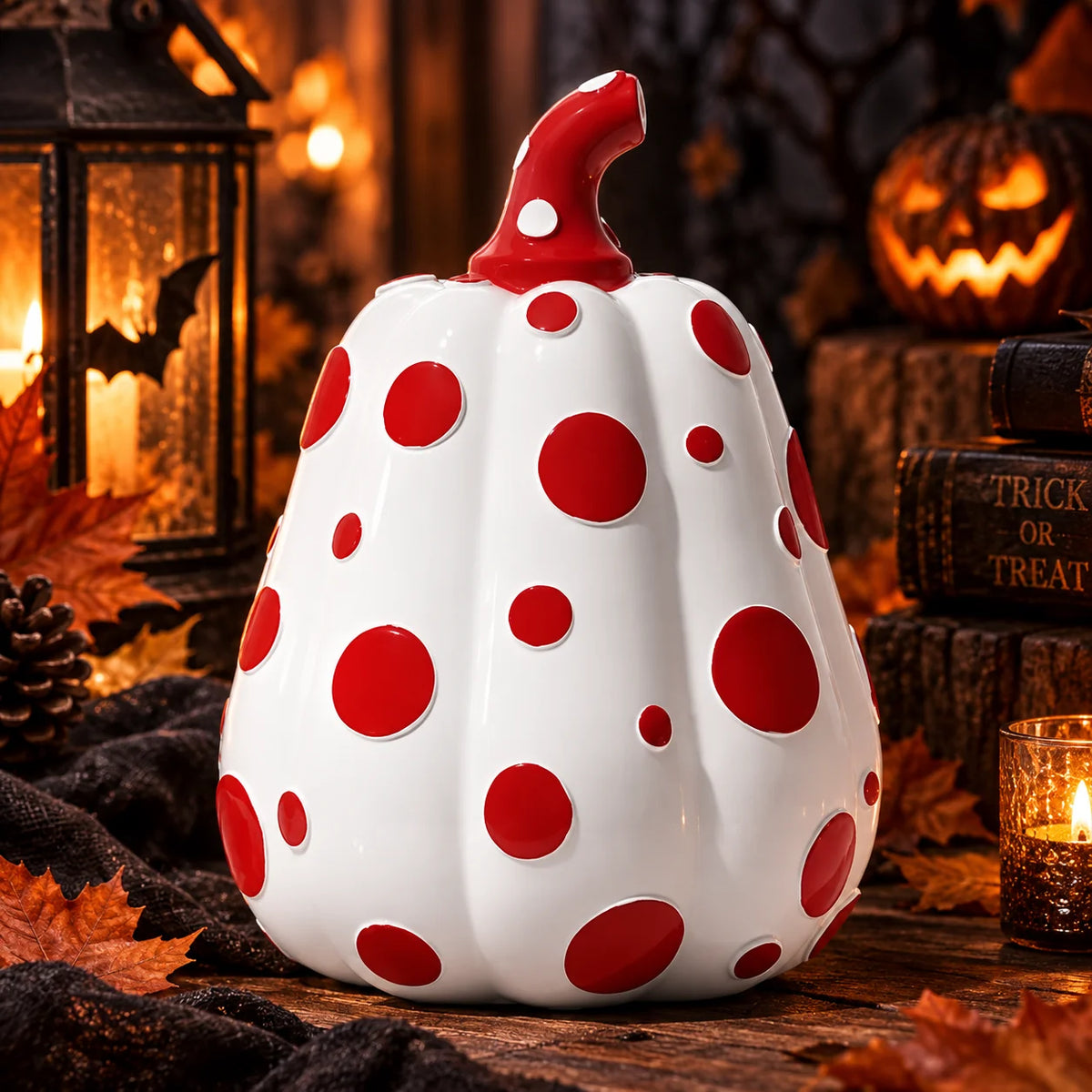 Tabletop Pumpkin Sculpted Resin Glossy Polka Dot