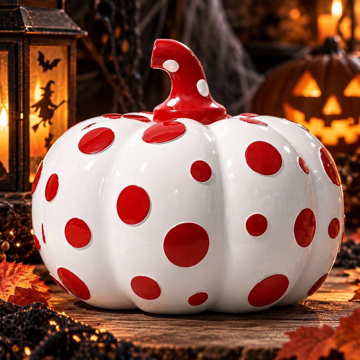 Tabletop Pumpkin Sculpted Resin Glossy Polka Dot