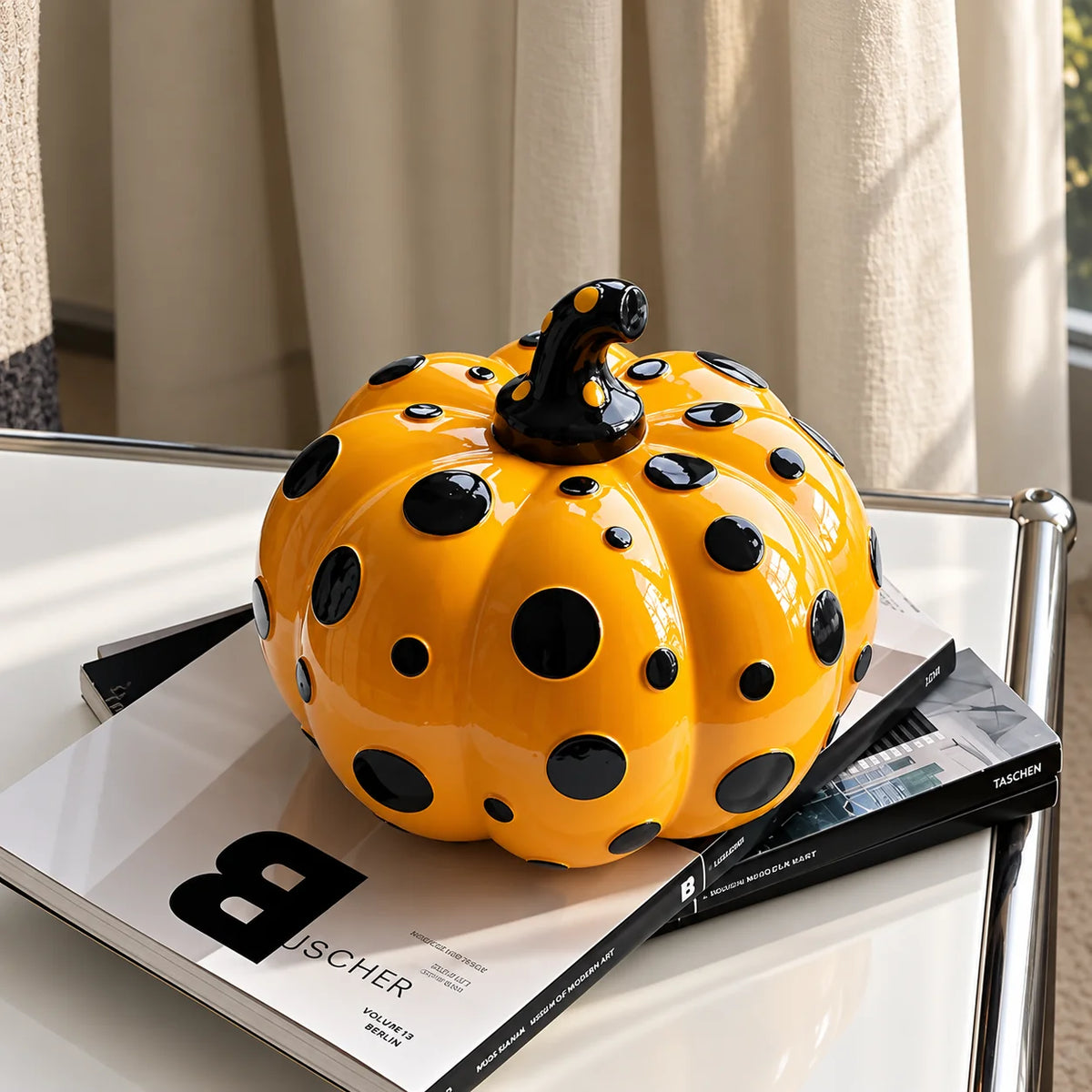 Tabletop Pumpkin Sculpted Resin Glossy Polka Dot