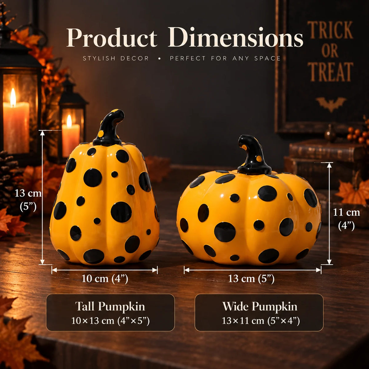Tabletop Pumpkin Sculpted Resin Glossy Polka Dot