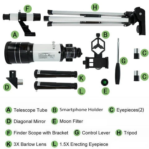 Telescope 150x Magnification Aluminum Tripod & Phone Mount