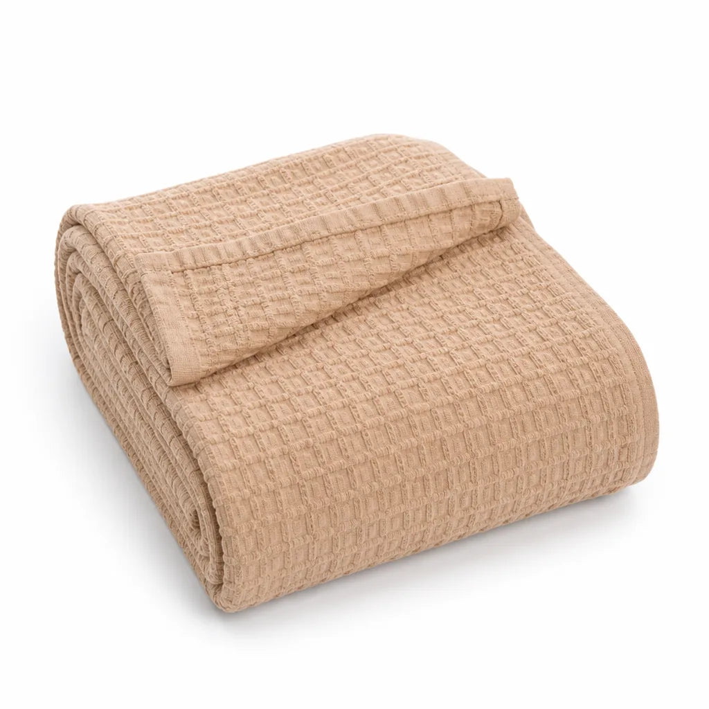 Throw Blanket 100% Cotton Waffle Weave Lightweight Breathable