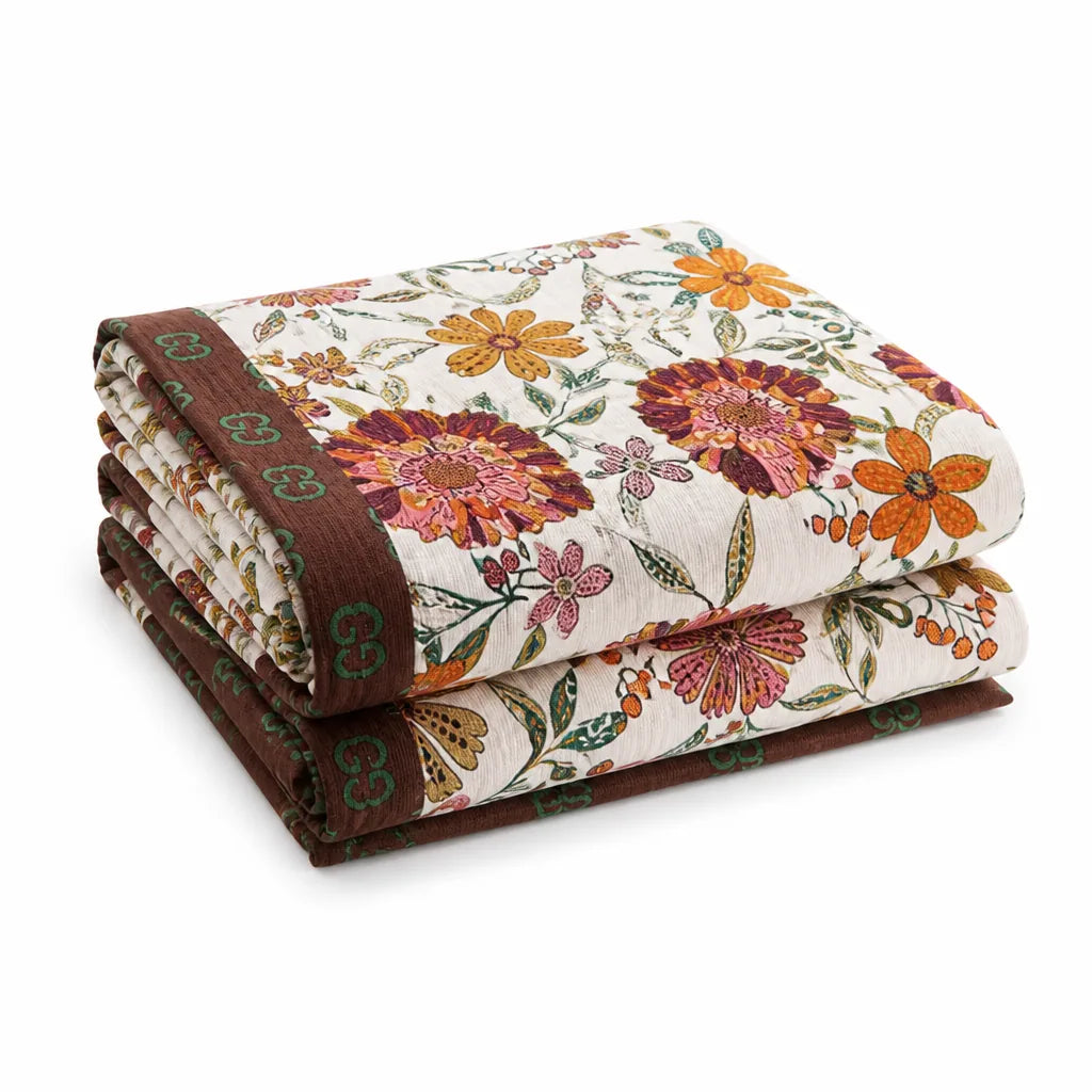Throw Blanket Reversible Floral Jacquard 100% Cotton
